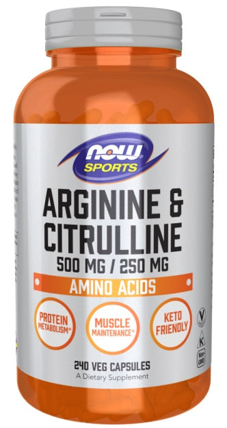 NOW Foods Arginine & Citrulline Amino Acids Keto Friendly  240vcaps