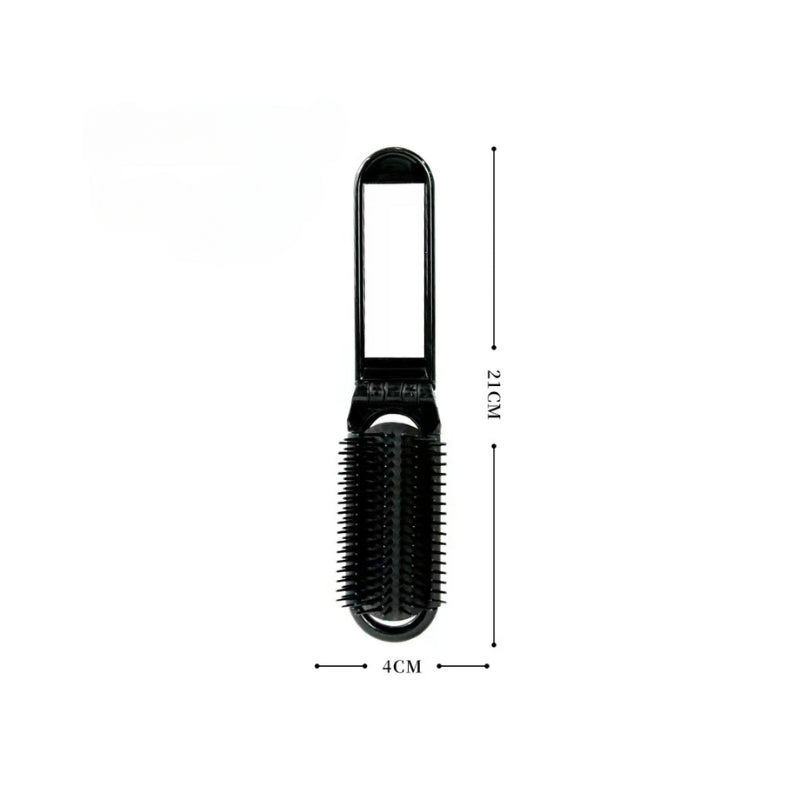 Cube Folding Travel Hair Brush with Mirror - Black - My Vitamin Shop