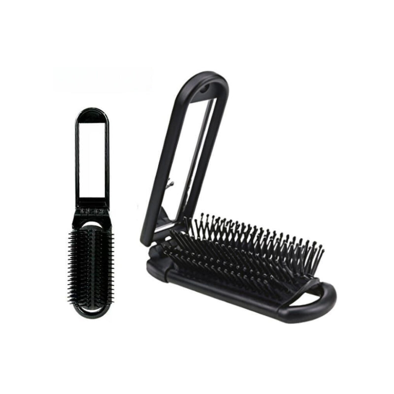 Cube Folding Travel Hair Brush with Mirror - Black - My Vitamin Shop