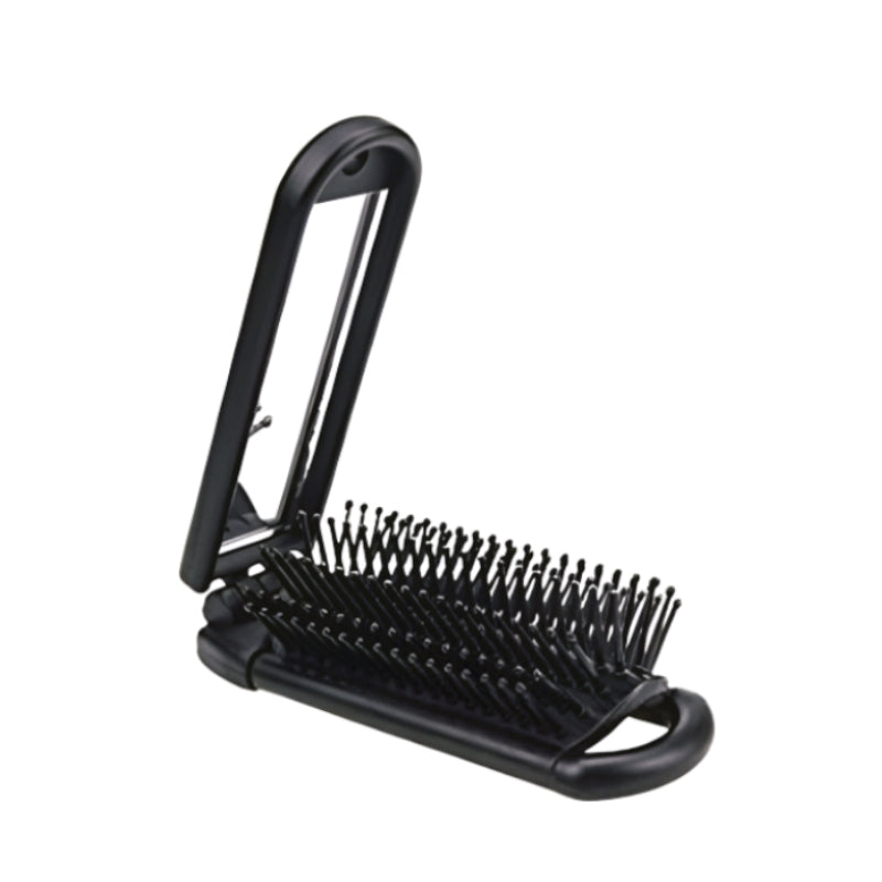 Cube Folding Travel Hair Brush with Mirror - Black - My Vitamin Shop