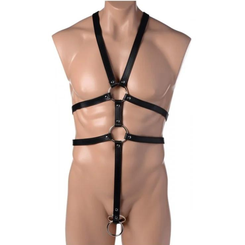 Strict Male Full Body Harness Black BDSM Bondage Faux Leather