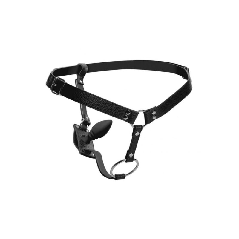 Strict Male Cock Ring Harness With Silicone Anal Plug